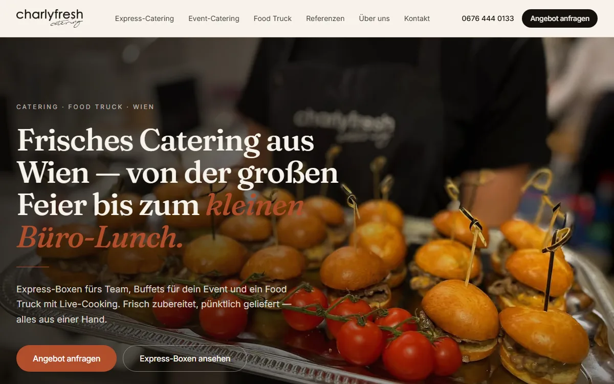 Website von charlyfresh catering, Catering & Food Truck, Wien