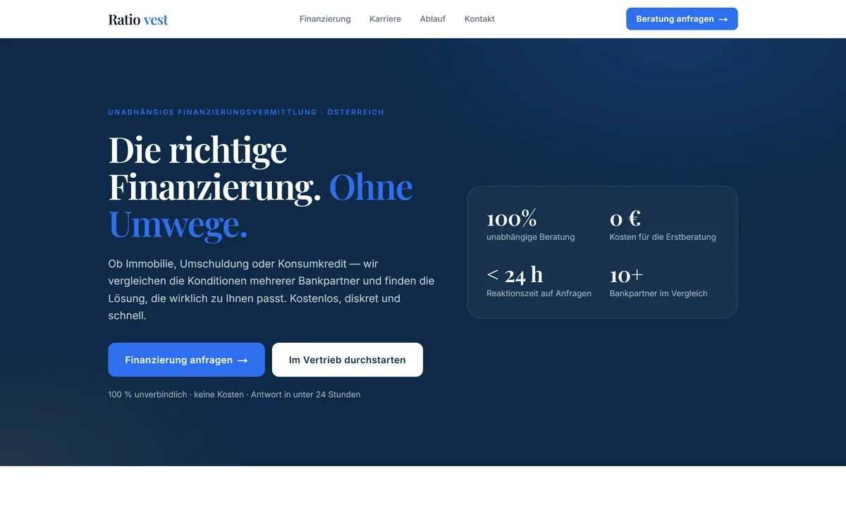 Website-Screenshot des Projekts Ratiovest von Devion