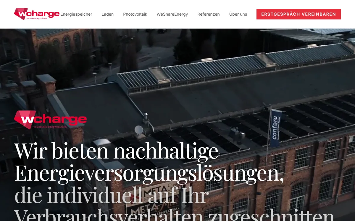 Website von wcharge, Energiespeicher & Photovoltaik, Kassel