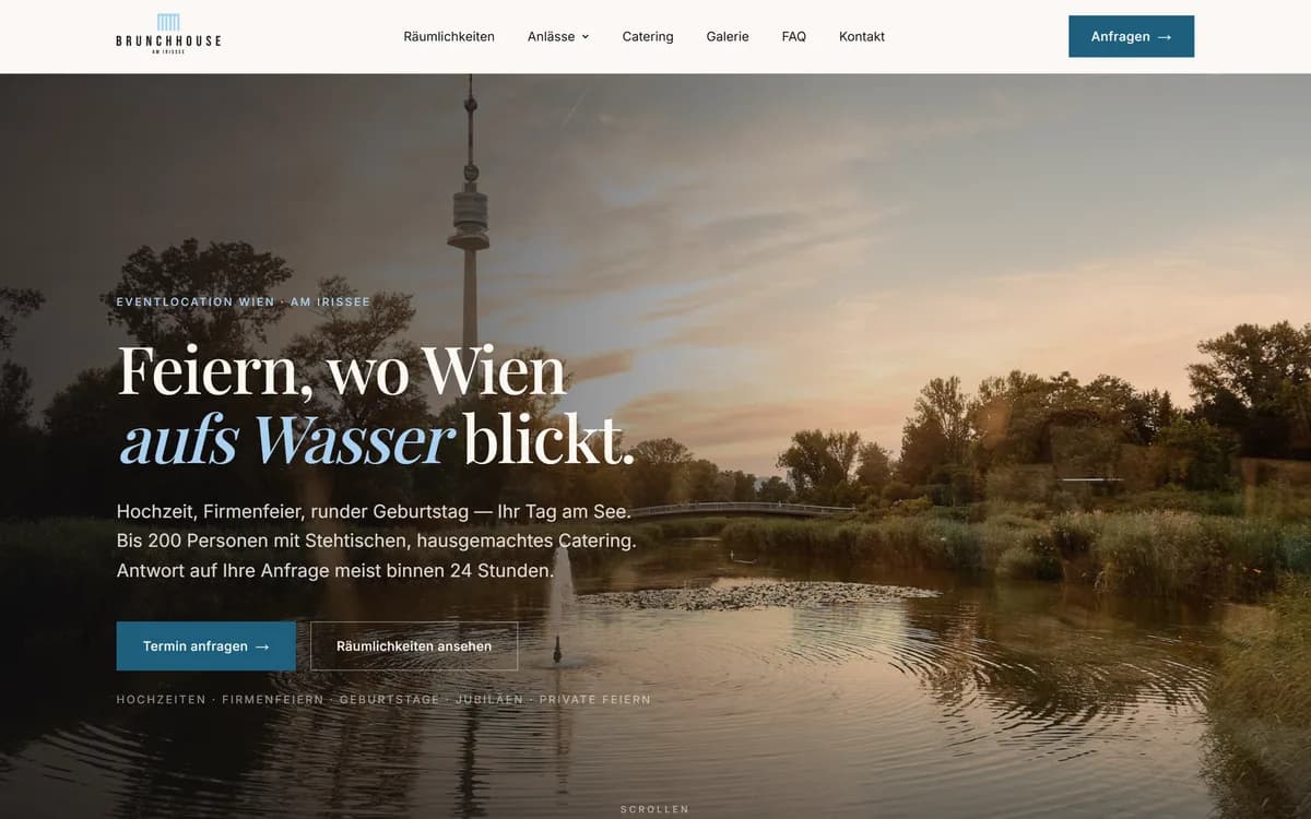 Website-Screenshot des Projekts Brunchhouse am Irissee von Devion